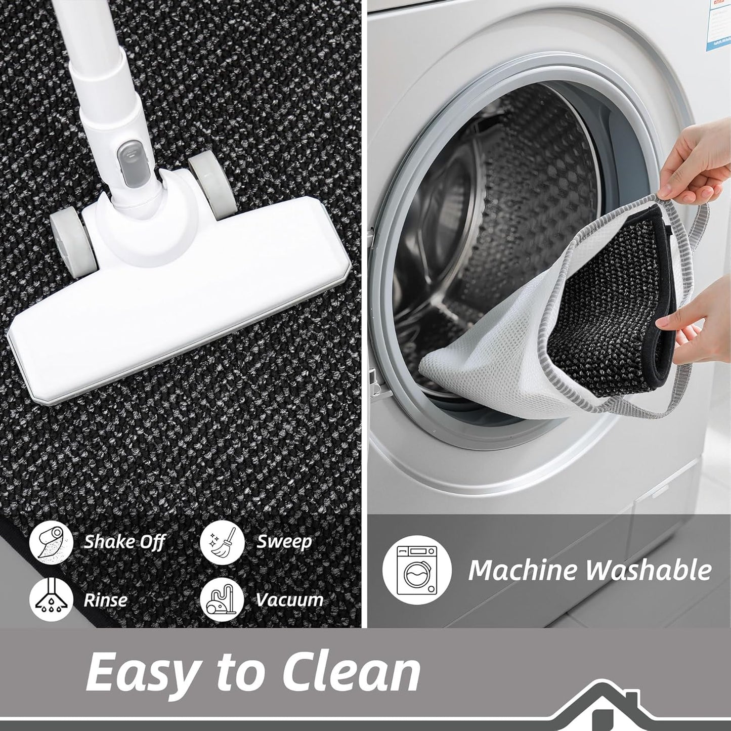 BEQHAUSE Kitchen Rugs 20"x32", Non-Slip Kitchen Mats for Floor, Super Absorbent and Stain Resistant Kitchen Rugs, Machine Washable Rugs for Kitchen, Hallway, Laundry & Sink, Black