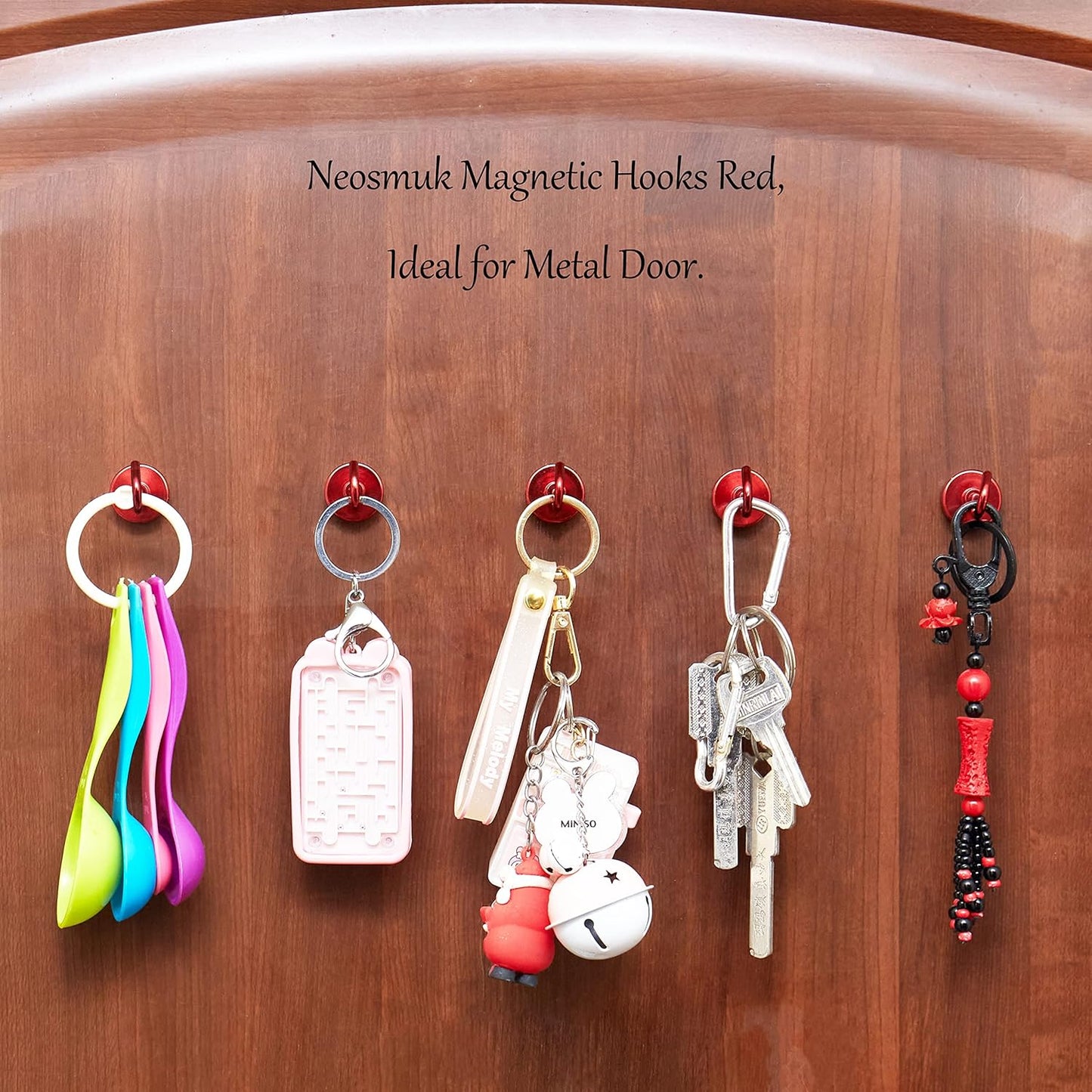 Neosmuk Magnetic Hooks,Heavy Duty Earth Magnets with Hook for Refrigerator, Extra Strong Cruise Hook for Hanging, Magnetic Hanger for Cabins, Grill (Red, Pack of 10)