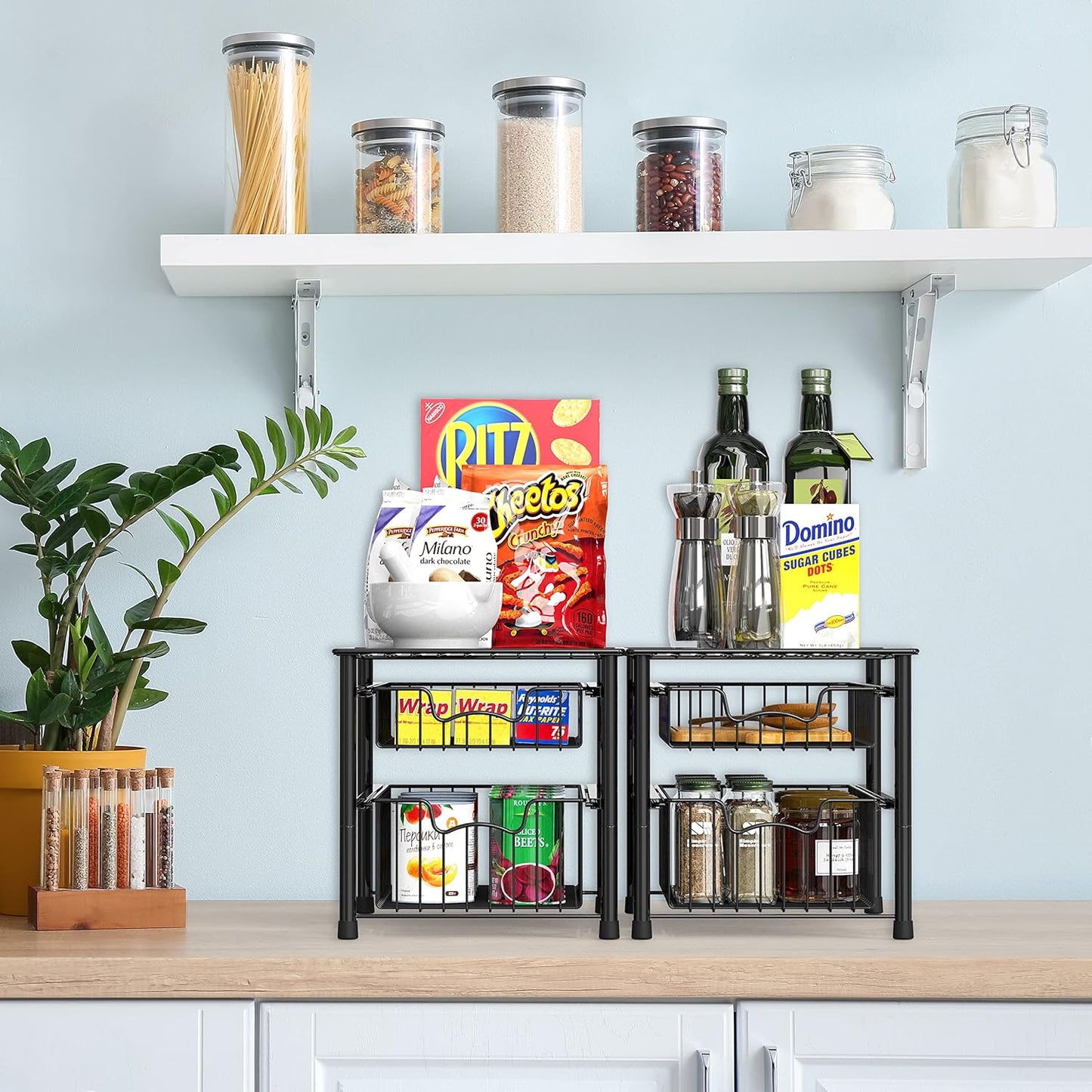 Simple Houseware Stackable 2 Tier Basket Drawer, Black