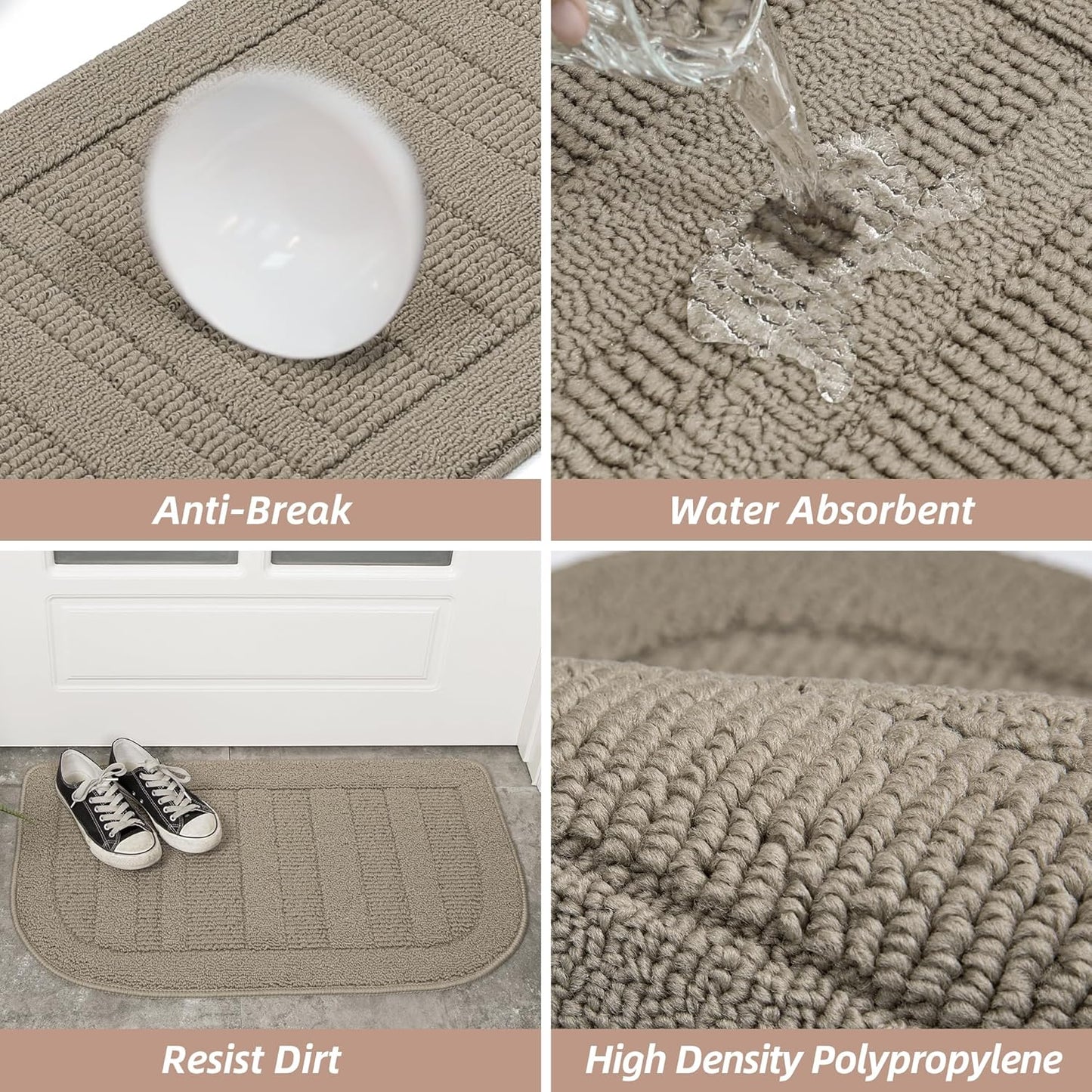 BEQHAUSE 30x18 Inch Kitchen Rug Mat Durable Kitchen Rugs Non-Slip Washable Absorbent Kitchen Mats for Floor Dirt-Resistant Semicircular Kitchen Mat (Taupe)