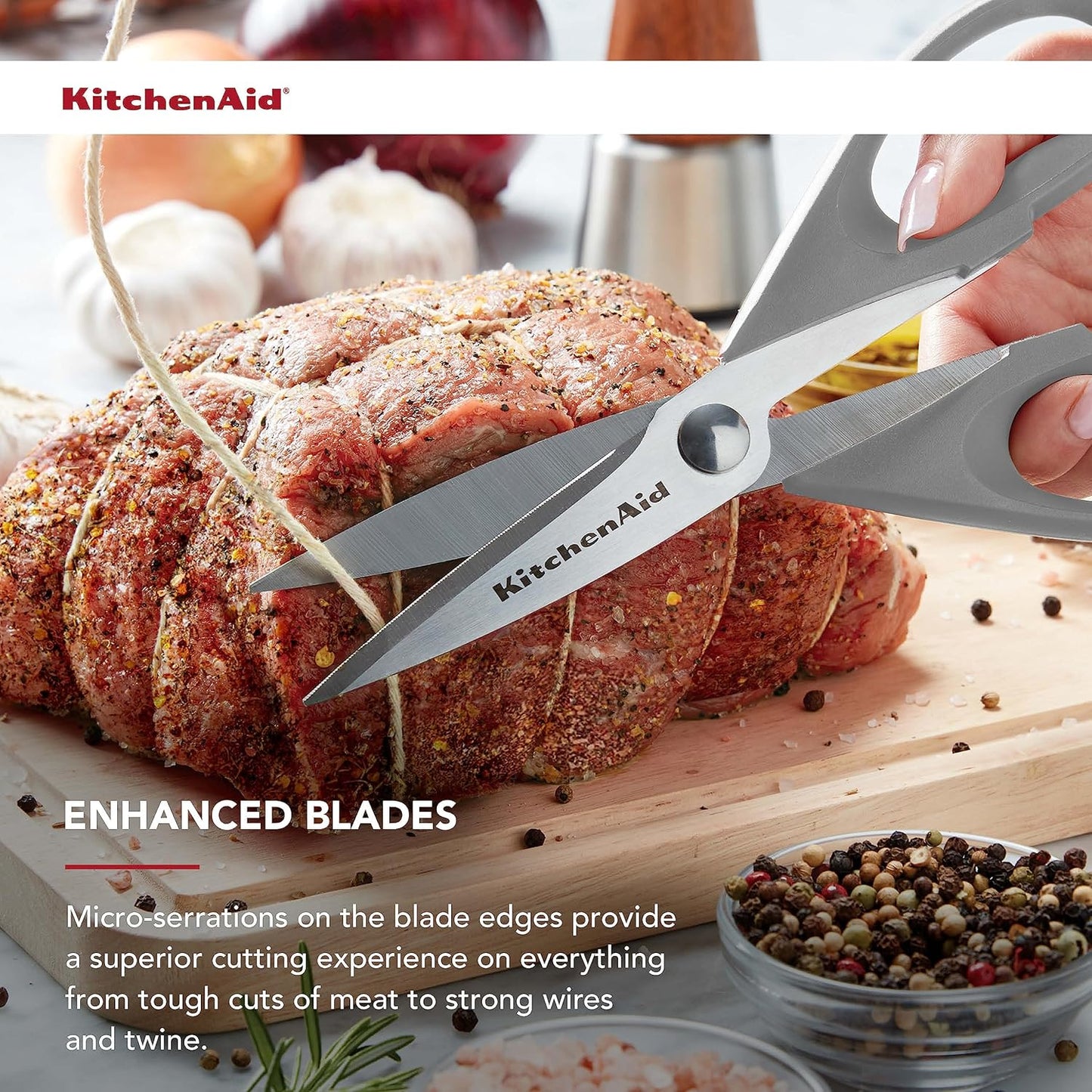 KitchenAid All Purpose Kitchen Shears with Protective Sheath Durable Stainless Steel Scissors, Dishwasher Safe, Soft Grip Comfort Handle, 8.72 Inch, Gray