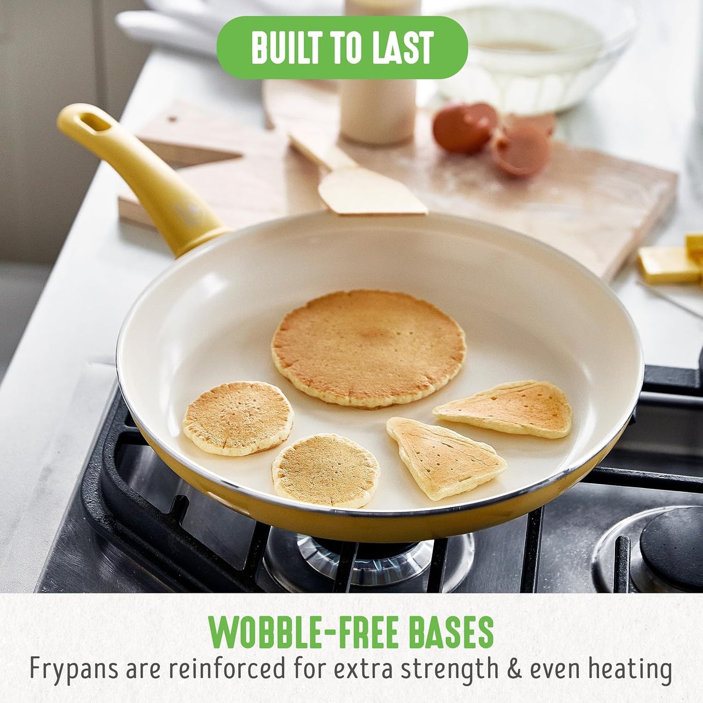 GreenLife 16 Piece Nonstick Cookware Set, Soft Grip Non-Toxic PFAS-Free Ceramic Pots & Pans, Dishwasher & Oven Safe, Frying, Sauce, Saute, Utensils, Glass Lids, Stay-Cool Handles, Wobble Free, Yellow