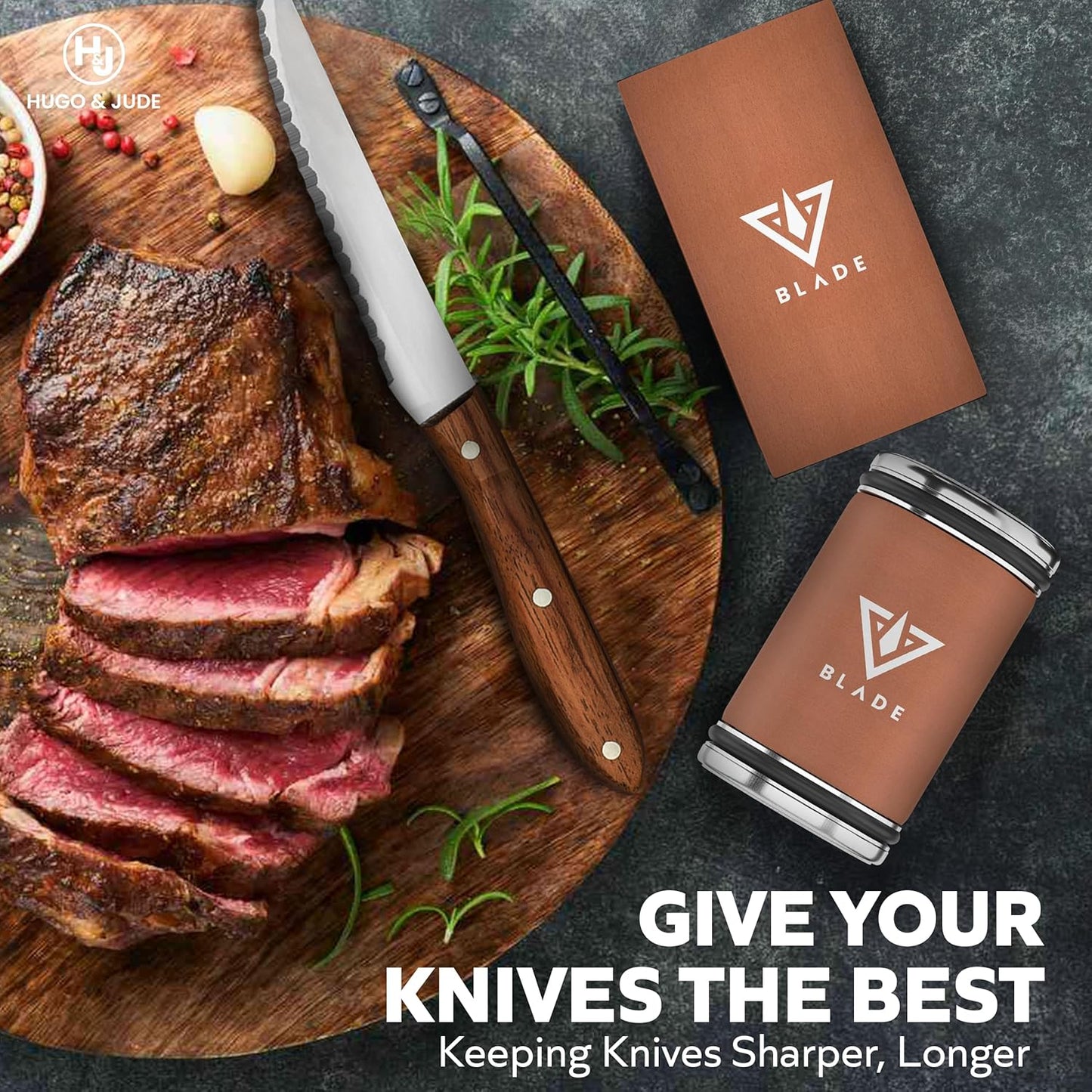 Hugo & Jude BLADE Rolling Knife Sharpener - Sharpening Made Easy with Ergonomic Diamond Rolling Wheel Sharpener, 15° & 20° Magnetic Angles for Kitchen Knife Sharpener - Kitchen Gadgets Gifts