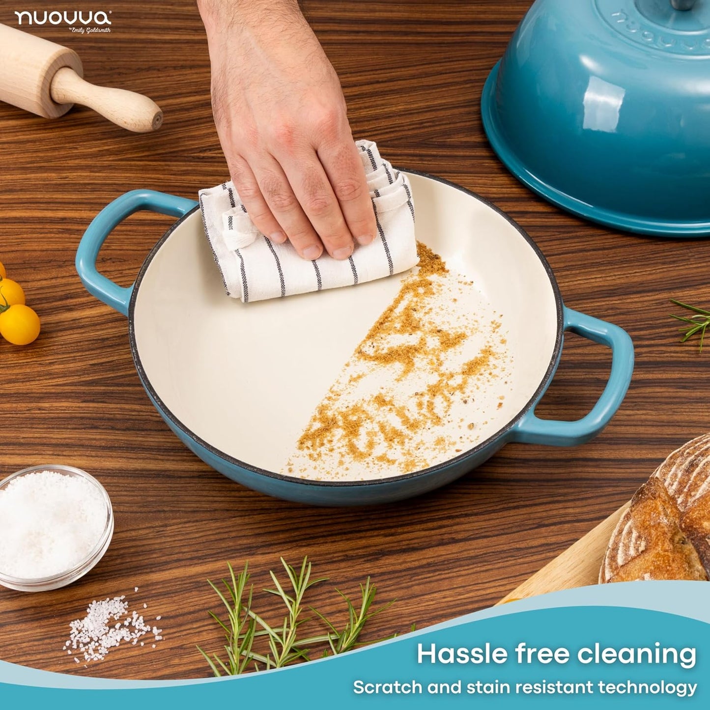 Enamelled Cast Iron Dutch Oven Pot – Dutch Oven For Sourdough Bread Baking – Cast Iron Bread Pot – Blue, 6 Quarts, 22cm – by Nuovva