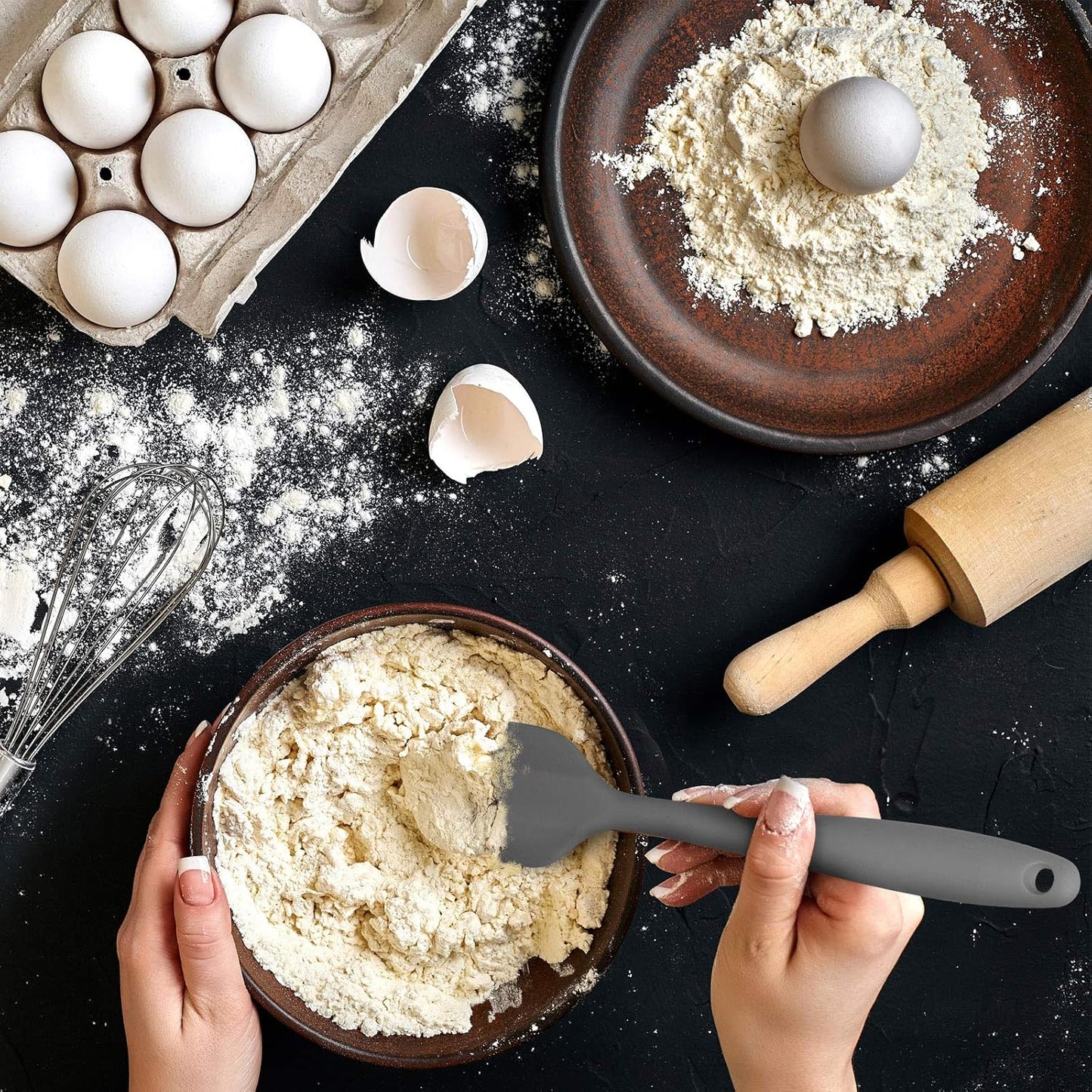 Silicone Spatula 3-piece Set, Ergonomic Handle High Heat-Resistant Spatulas, Non-stick Rubber Spatulas with Stainless Steel Core, Grey