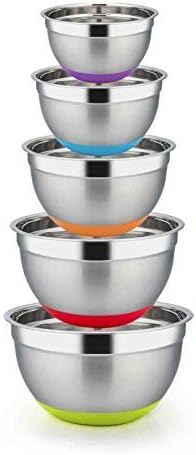 TeamFar Mixing Bowls with Lids for Kitchen, Set of 6, Blue Stainless Steel Salad Bowl with Air-tight Lid & Silicone Bottom, Non Slip & Stackable - 4.6/2.6/2 / 1.5/1 / 0.7 Qt