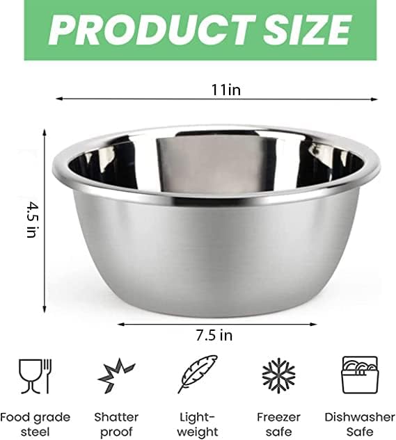 meleg otthon Stainless Steel Mixing Bowls, 5.8QT Salad Bowl, Metal Bowls with Water Filter Basin, Stainless Steel Basin, Heavy Duty Deeper Edge Mirror Finish Dishwasher Safe Bowl (L)