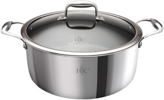 Hell's Kitchen Hybrid 5 Qt Pot and lid, Tri-Clad Stainless Steel and Nonstick Ceramic, PFAS Free, no PFOA, no PTFE, noTeflon, Non Toxic Cookware, Metal Utensil Safe, All Cooktops and Oven Safe
