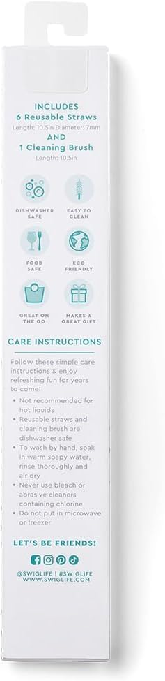 Swig Life Reusable Straws Glacier Stripe Tall Straw Set & Cleaning Brush, Each Straw is 10.25 inch Long (Fits Swig Life 20oz, 22oz, and 32oz Tumblers)