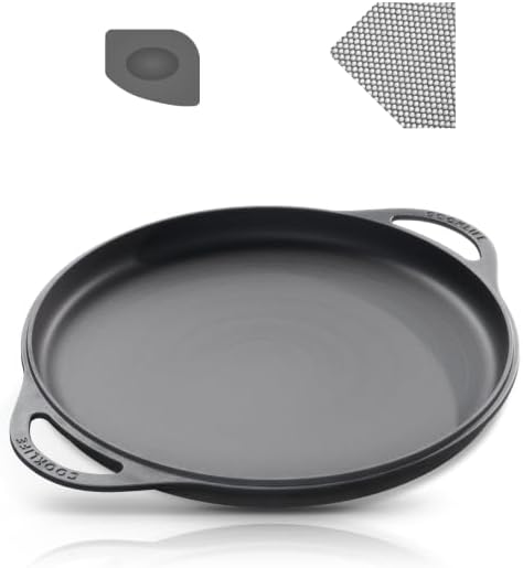 COOKLIFE 12 Inch Lightweight Pre-Seasoned Cast Iron Griddle with Cleaning Kit - Smooth Polished Surface, Easy to Clean Cast Iron skillets Use in the Oven, on the Stove or Grill, Over a Campfire