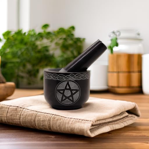 Mortar and Pestle Set Unique - Black Pestle and Mortar Bowl Solid Stone Grinder for Herbs Spice Guacamole Garlic Ginger Root