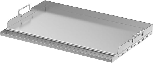 Skyflame 25"x16" Stainless Steel Griddle Plate for BBQ, Hibachi, Flat Top Grill with Even Heating, Grease Groove, Foldable Handles, Ideal for Charcoal/Gas Grills, Camping, Tailgating, Outdoor Cooking