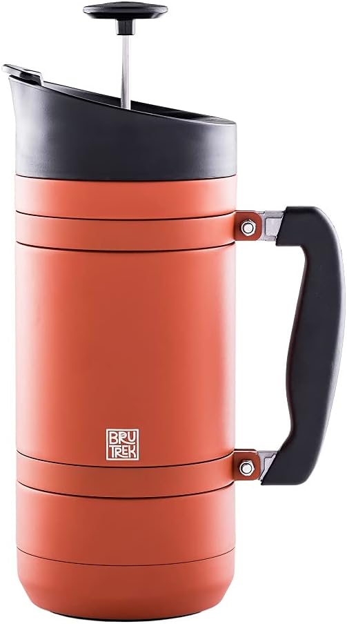 BaseCamp Coffee Press - Double Wall Insulated Stainless Steel - Bru-Stop Technology, No Grounds in Coffee, No Spill Lid (Red Rock, 48 fl.oz)