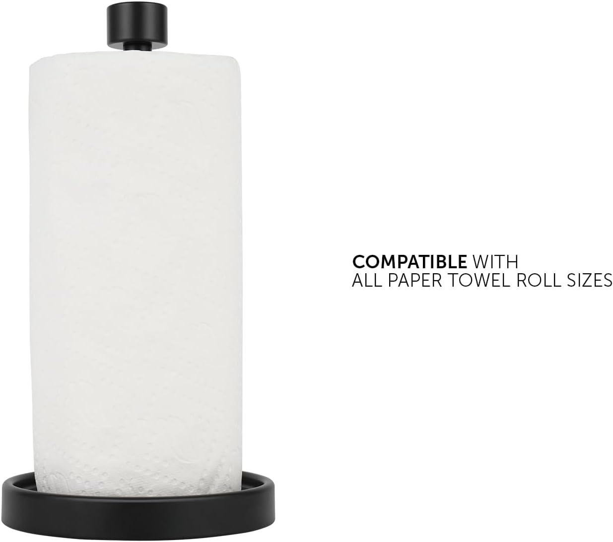 Ivilon Countertop Paper Towel Holder - Modern End Cap Minimalist Design - Fits All Paper Towel Roll Sizes - Color Black