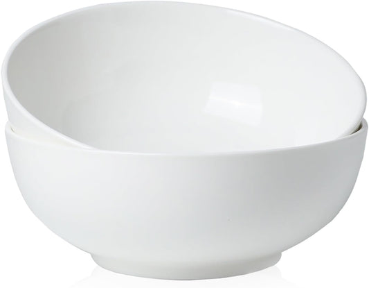 Kanwone Large Serving Bowls - 55 Ounce, Porcelain Salad Bowls, Pasta, Ceramic Soup Bowls, Set of 2, Serving Dishes for Entertaining, Housewarming Gift, Microwave and Dishwasher Safe, White