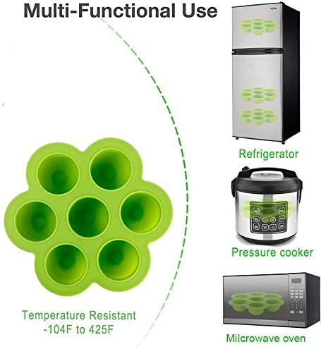 ROTTAY Silicone Egg Bites Molds and Steamer Rack Trivet with Heat Resistant Handles Fit Instant Pot Accessories, 7pcs set for 6qt & 8qt Electric Pressure Cooker With 2 Spoons and Silicone spatula