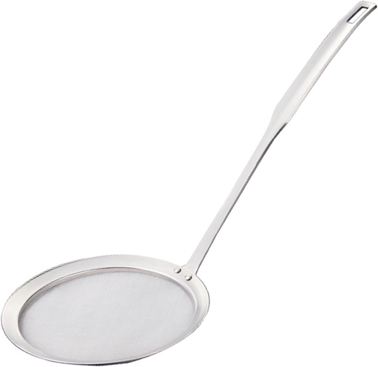 Stainless Steel Fat Skimmer Spoon, Kitchen Fine Mesh Food Strainer and Hot Pot Skimmer with Long Handle for Skimming, Cooking, Frying, Grease, Gravy and Foam (5.5" Fine Mesh Skimmer)