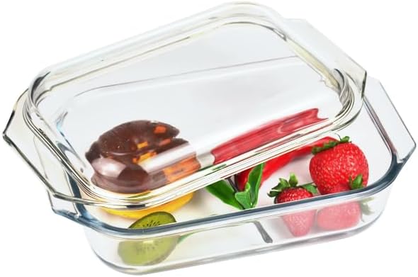 Small 1.4-QT Tempered Glass Casserole Dish with Lid, Rectangular Clear Glass Casserole Bakeware with Glass Lid