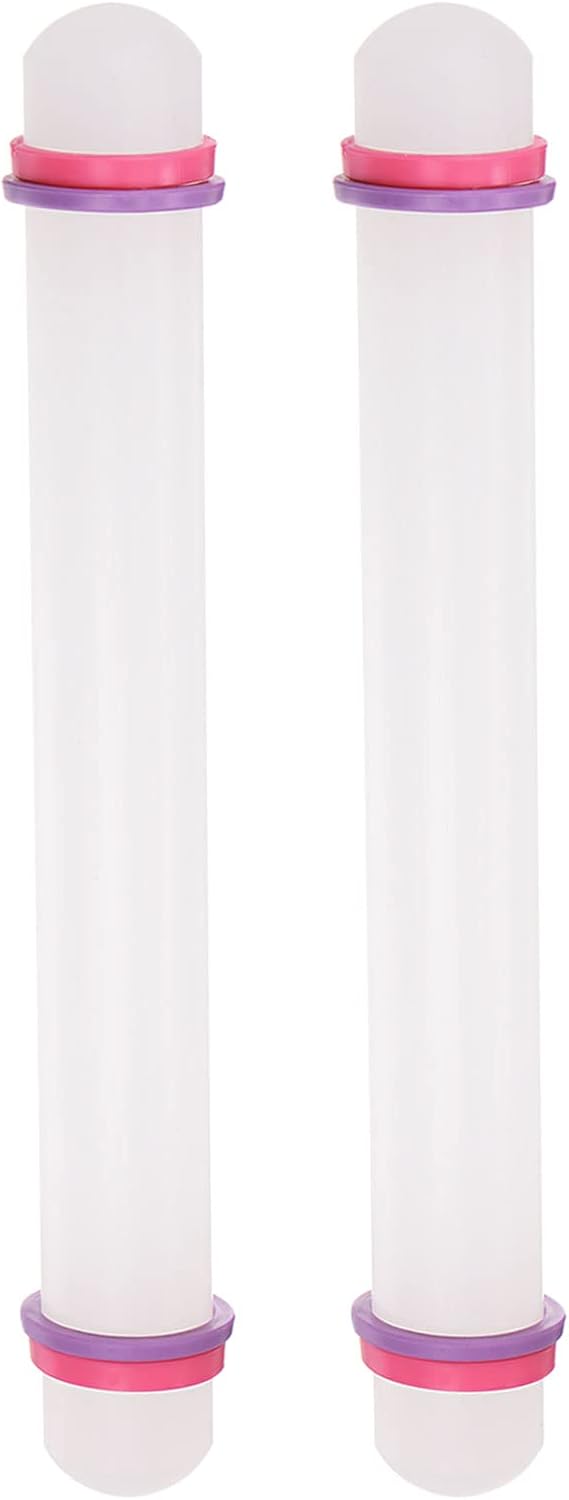 HARFINGTON 2pcs Fondant Rolling Pin 9 Inch x 0.98 Inch Adjustable Guide Rings Non-Stick PP Plastic Fondant Roller Dough Roller Kitchen Decorating Tools for Cookie Pastry Pizza Clay