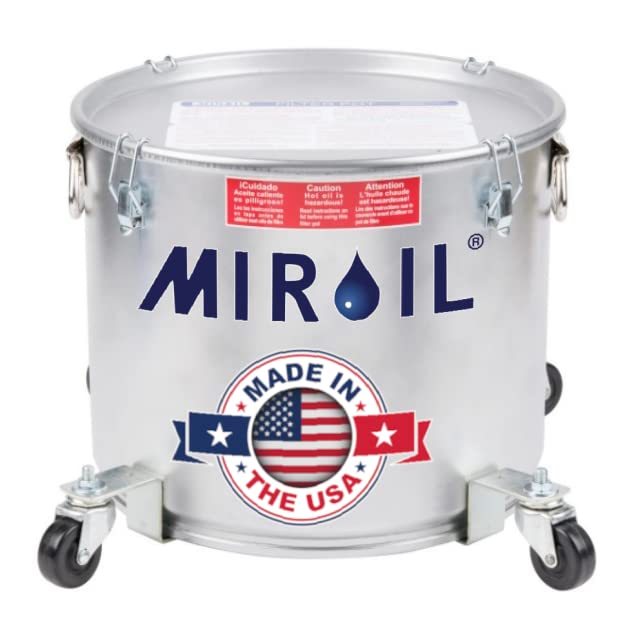 MirOil 7 Gallon Oil Disposal Caddy with Caster Wheels, USA Made Deep Fryer Grease Bucket Pot with Lid Lock & Lock Clip, 35Lb. Frying Oil Disposal Storage Container, Filtering Hot Cooking Grease - 40LC