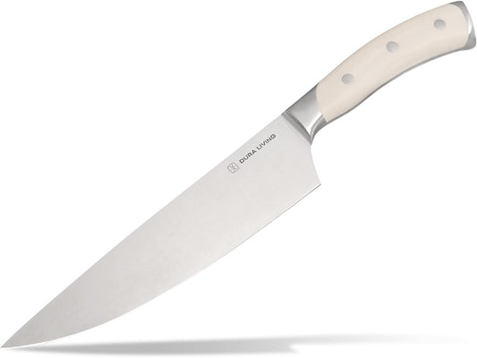 8-Inch Chef Knife – Ultra-Sharp German High Carbon Stainless Steel, Full Tang, Ergonomic Handle, Multipurpose Kitchen Knife for Chopping, Slicing, and Dicing, Cream