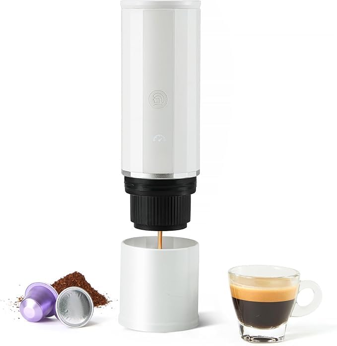 portable coffee maker15 Bar Mini Coffee Maker USB-C & Car Charger, Lightweight Espresso Maker (White)