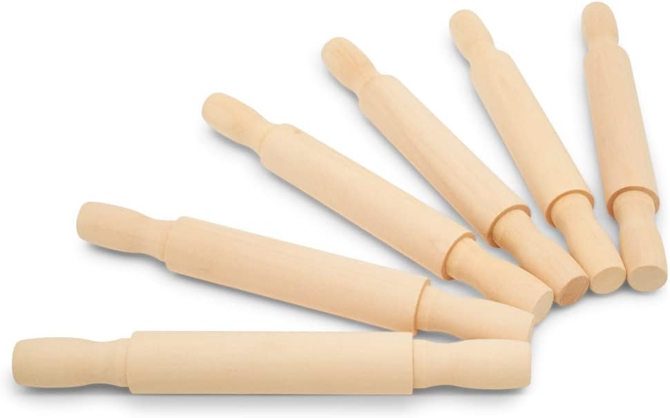 Wooden Mini Rolling Pin, 7 Inches Long, Pack of 50, Perfect for Fondant, Pasta, Baking in the Kitchen, Play-doh, Crafting and Imaginative Play, by Woodpeckers