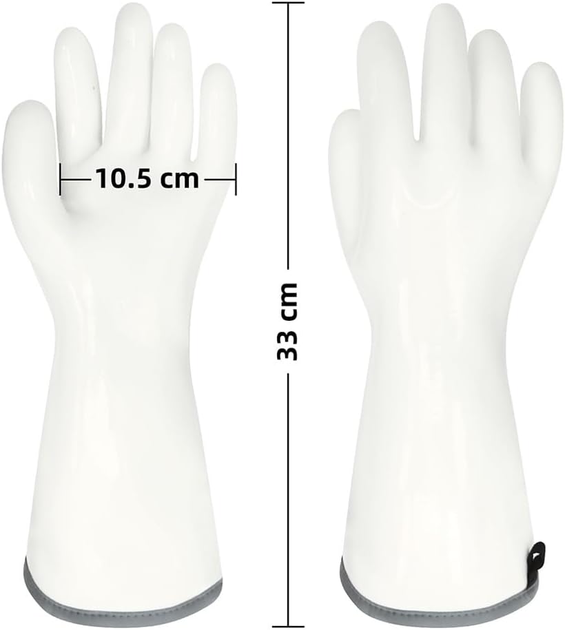 Silicone BBQ Gloves, Oven Gloves with Fingers 932°F Heat Resistant, Kitchen Waterproof Hot Proof Glove for Fryer, Smoker, Baking, Cooking (White, M)