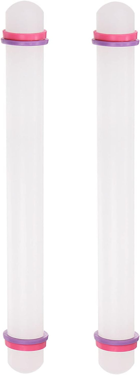 HARFINGTON 2pcs Fondant Rolling Pin 13 Inch x 0.98 Inch Adjustable Guide Rings Non-Stick PP Plastic Fondant Roller Dough Roller Kitchen Decorating Tools for Cookie Pastry Pizza Clay