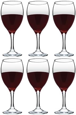 Vikko Wine Glasses, 15 Ounce Stemmed Set of 6 for Red and White, Thick and Durable Clear Glass