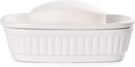 ANTIS'S HOME Ceramic Soap Dish, Self-draining Soap Holder, Double Layer Bar Soap Holder, White Draining Soap Dishes for Bathroom Shower Kitchen, Minimalist Vintage Style, Keep Soap Dry