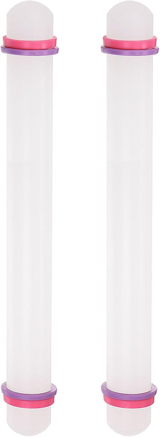 HARFINGTON 2pcs Fondant Rolling Pin with Rings PP 30cm x 2.5cm Non Stick for Baking White