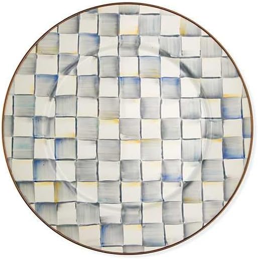 MACKENZIE-CHILDS Enamel Serving Platter, Decorative Serving Platter for Food, 16 Inches, Gray-and-White Sterling Check