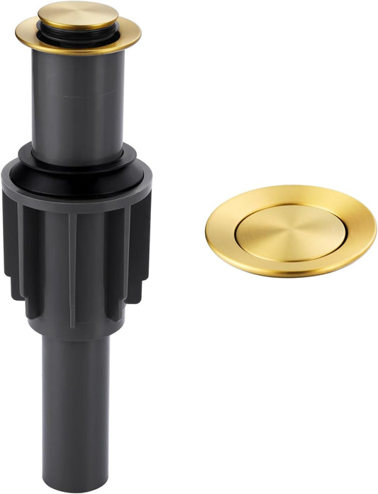 ALEASHA Pop Up Sink Drain Without Overflow, Bathroom Sink Drain Vessel Sink Stopper Pop Up Sink Drain Stopper, Pop Up Drain for Bathroom Sink Drain Strainer for Hair Catcher, Brushed Golden