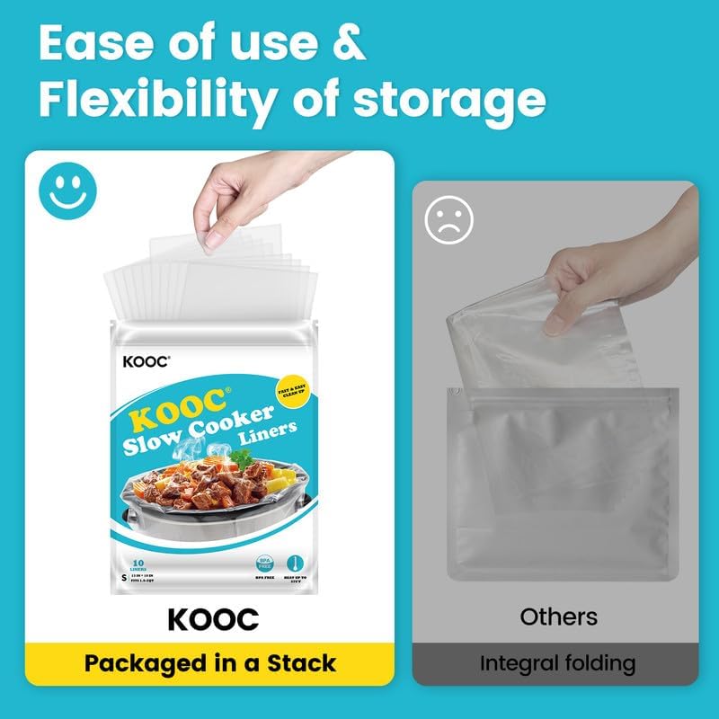 KOOC Slow Cooker Liners 10"x13" 30 count Small Size Disposable Plastic Bags Pot Liners Brunch Cooking Bags Fit 1.5 qt to 2 qt Pot BPA Free