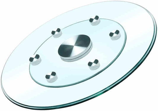 27" Large Lazy Susan Glass Serving Tray for Dining Table, Kitchen Round Clear Tabletop Turntable with Swivel Assist System, Silent & Smooth Spin Table Centerpiece
