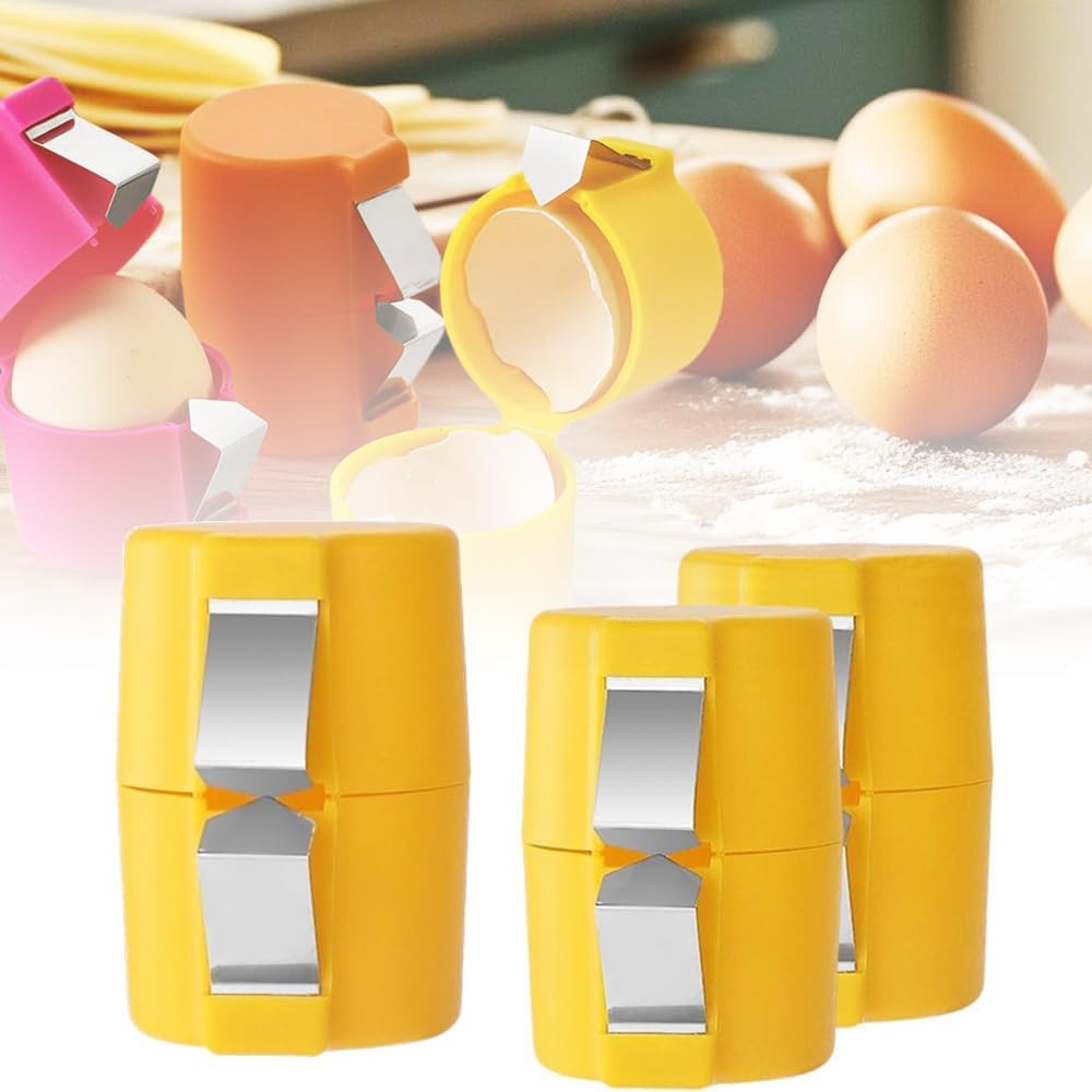 Egg Shell Opener Remover, Eggs Peeler Separator for Boiled and Raw Eggs, Stainless Steel Eggshell Cutter Kitchen Tools for Cooking and Breakfast Prep (Yellow, 3 Pcs)
