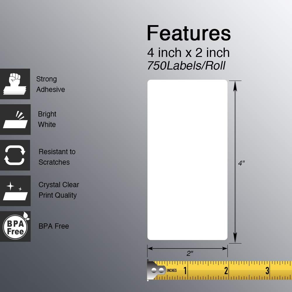BETCKEY - 4" x 2" (102 mm x 51 mm) Barcode Shipping & Multipurpose Labels Compatible with Zebra & Rollo Label Printer,Premium Adhesive & Perforated [10 Rolls, 7500 Labels]