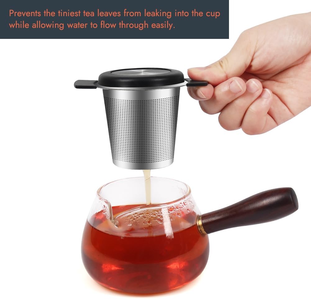2pcs Tea Infuser for Loose Leaf Tea, Stainless Steel Tea Steeper with Heat Proof Handle, Extra Fine Mesh Tea Strainer, Gift for Tea Lovers (Black, Grey)
