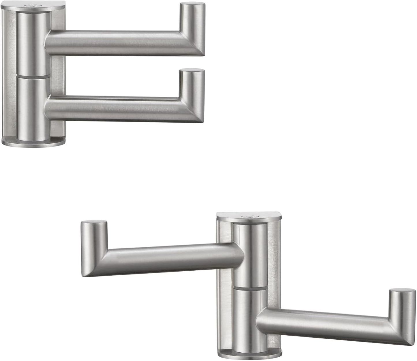 APLusee 2 Pack Swivel Coat Hooks Brushed Nickel, 304 Stainless Steel Foldable Bathroom Towel Hooks with 2 Rotating Arms, Wall Mounted