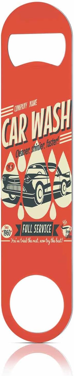 Retro Car Wash Sign Stainless Steel Bottle Opener Wash Cleaner Shinier Faster Full Service Vintage Auto Machine Flat Beer Bottle Opener Keychain for Home Kitchen Bar Restaurant Party Gift