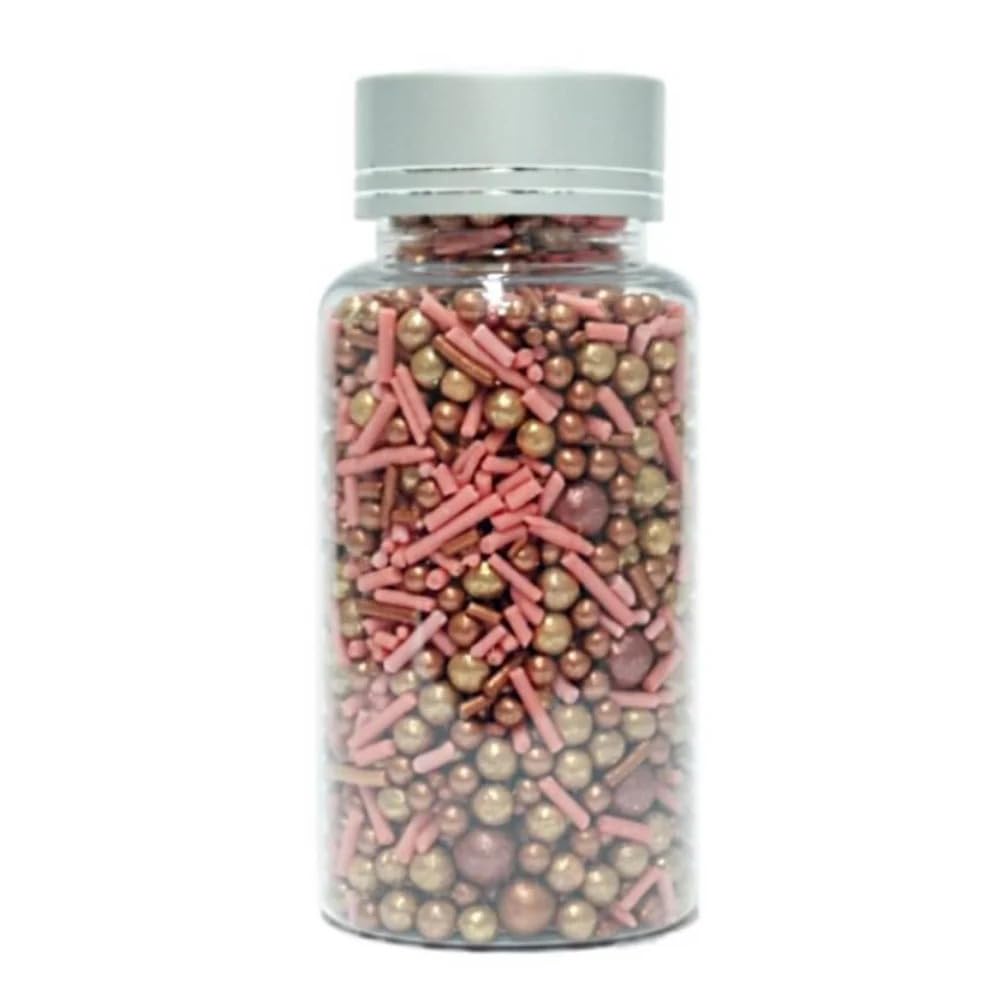 ConfectPink and Gold Edible Sprinkle Mix, Metallic Cake Decorations, Cupcake Toppers, Baking Toppings for Birthday, Wedding, Party Cakes | Vegan, Gluten-Free, Nut-Free, Soy-Free, Dairy-Free, Palm Oil-Free- 4.2 Oz