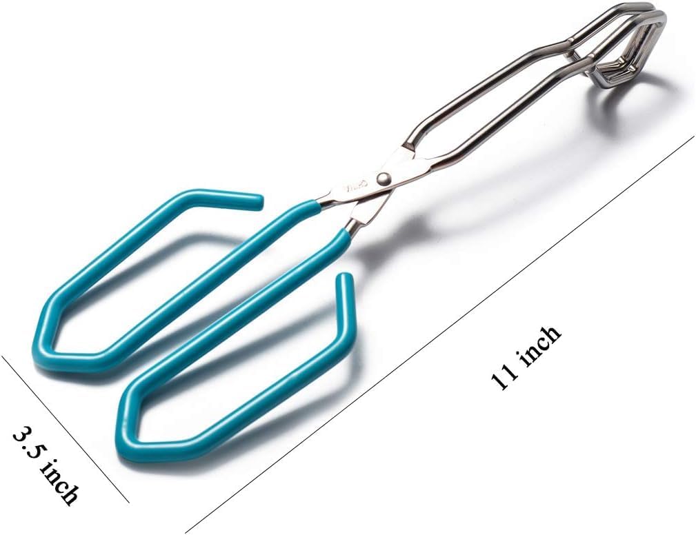 Stainless Steel Scissor Tongs, Heavy Duty, Kitchen Tongs for Food Cooking Barbecue BBQ Grilling and Serving (2pcs Blue)