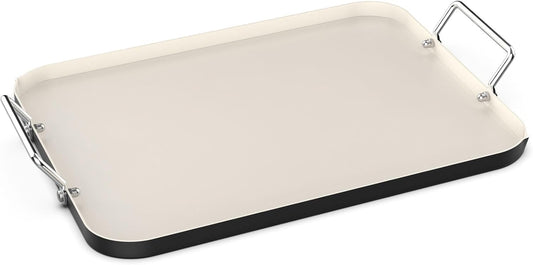 17.7" x 13" Burner Griddle Pan for Stove Top Oven, Stainless Steel Handles, Non Stick Ceramic Griddle Pan Griddle Skillet, PTFE Free PFOA Free, Black
