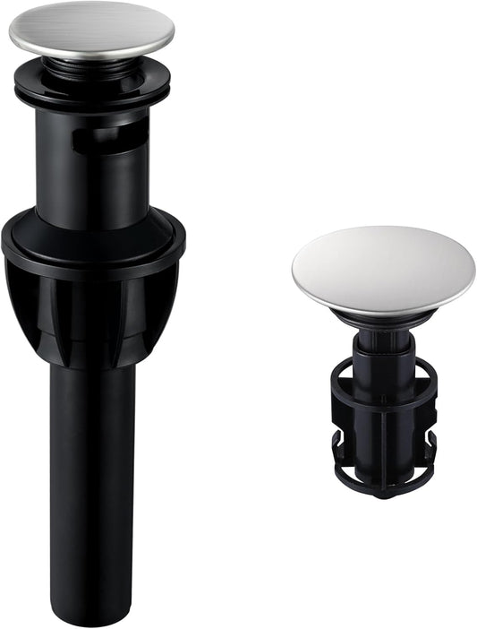 Bathroom Sink Drain, Pop Up Drain Stopper with Overflow, Lavatory Vanity Vessel Sink Drain Assembly, Brushed Nickel