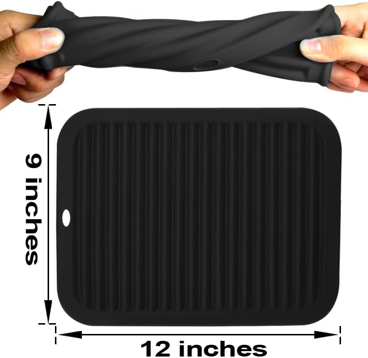 4 - Pack Multi - Purpose Silicone Mats | Heat Resistant Pot Holders for Kitchen | Non - Slip Hot Pads for Hot Pots, Pans & Quartz Countertops | Gray Kitchen Mats (Blue)