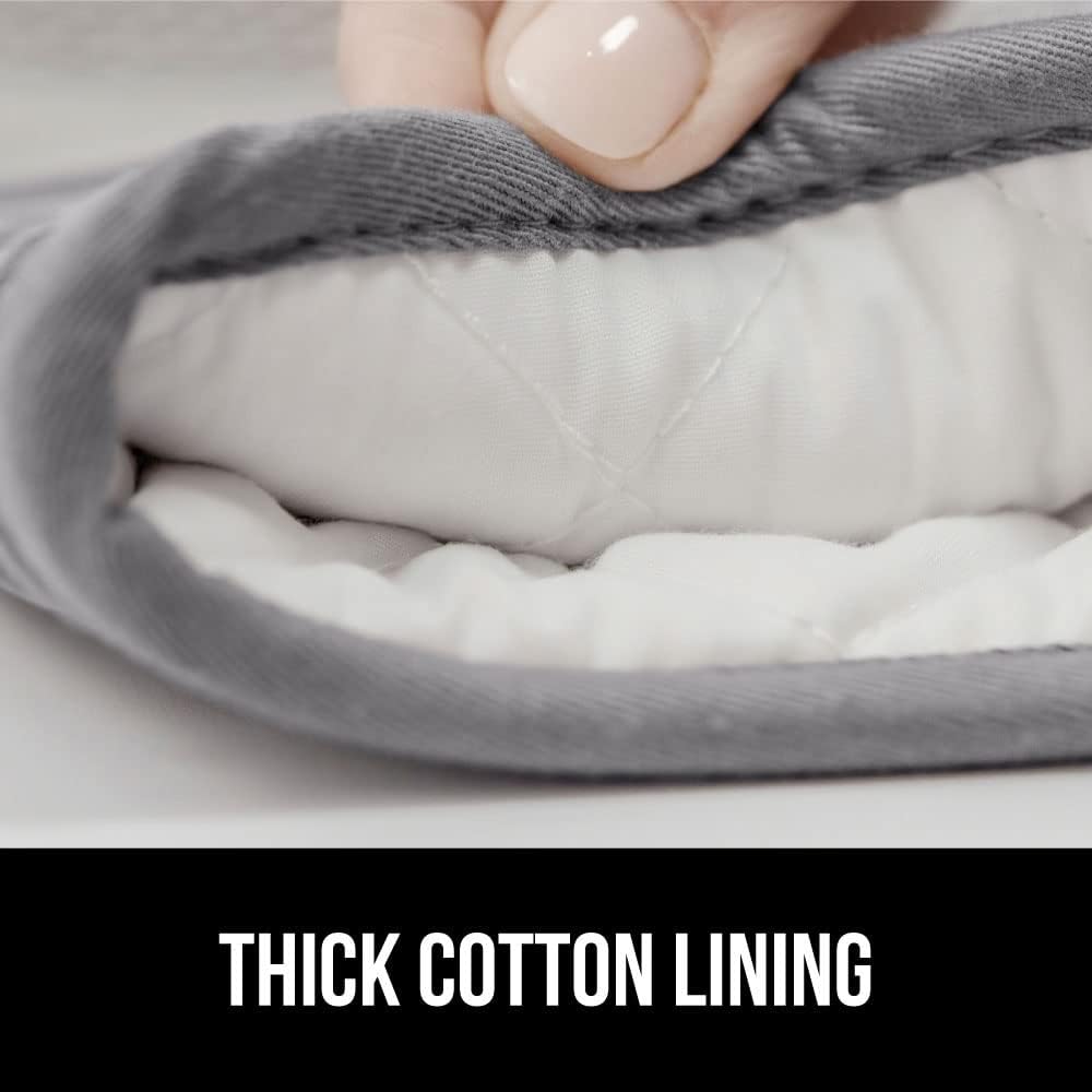 GORILLA GRIP BPA-Free Soft Silicone Oven Mitts, 14.5x8.3, Heat Resistant and Waterproof Cooking Gloves, Thick Cotton Lining, Flexible Gripping for Baking Grilling, Kitchen Potholders Set of 2, Gray