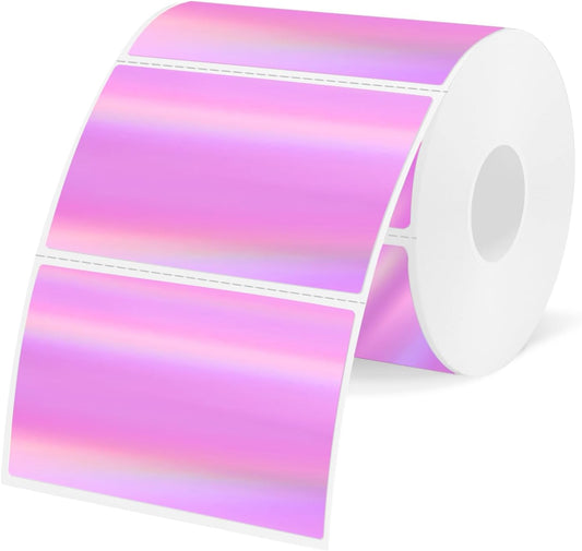 3x2 Inch Holographic Thermal Labels, Pink Thermal Sticker Labels, Rainbow Glitter Stickers for Price, Barcode, Mailing, Name, DIY Custom Logo Design, 200 Pcs/1 Roll