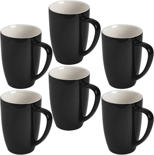 homEdge Porcelain Mug Set, 16 Ounces Cup for Tea, Latte, Mocha, Hot Chocolate, Set of 6, Black
