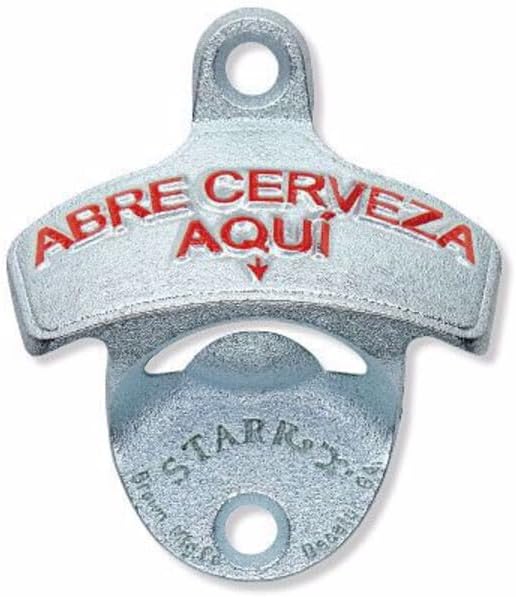 STARR "X" Abre Cerveza Aqui Wall Mounted Bottle Opener – Heavy Duty Metal Bottle Opener for Home Bar, Kitchen, Man Cave, or Patio, Silver